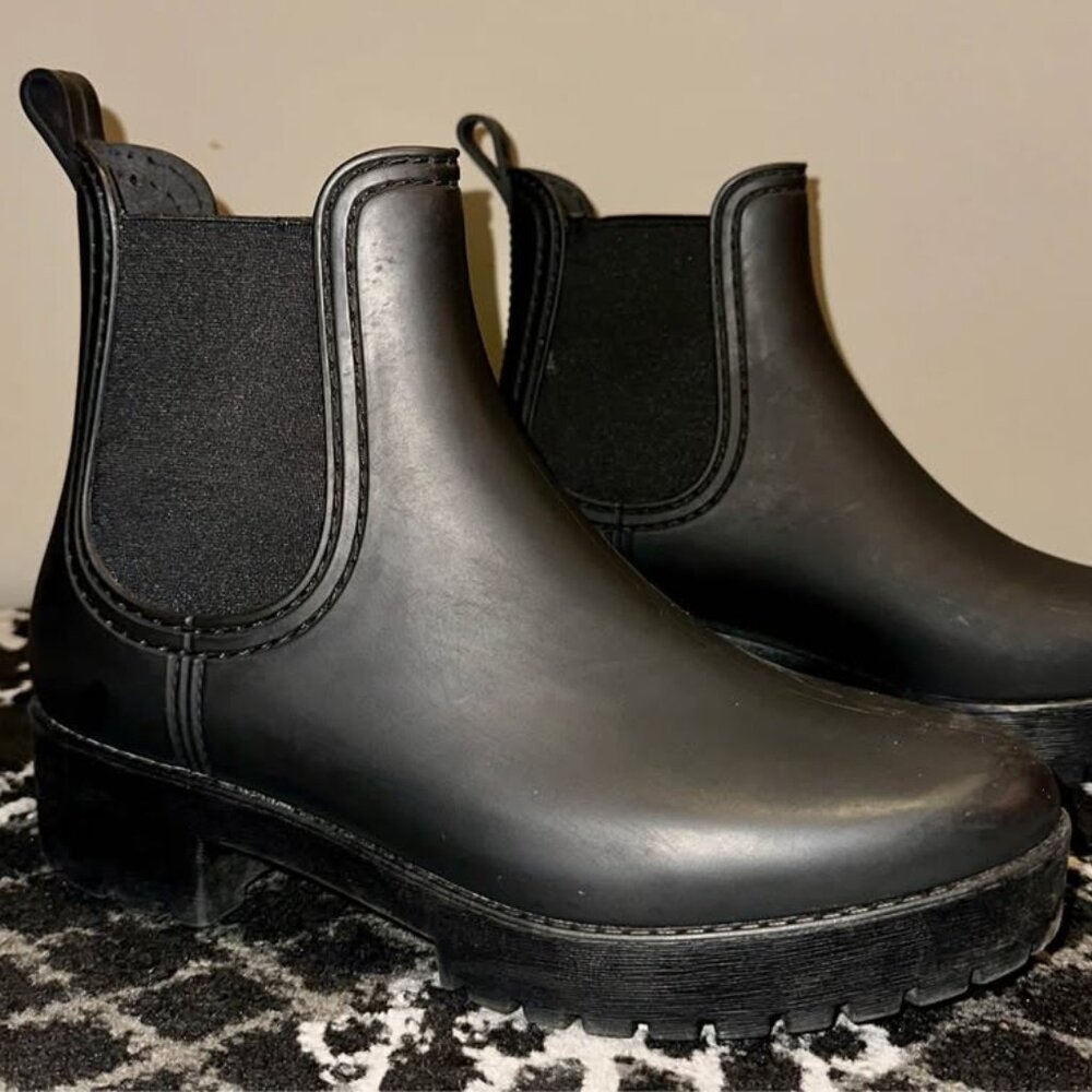 Jeffrey Campbell Women’s Platform Heeled Waterproof Black Chelsea Rain Boots